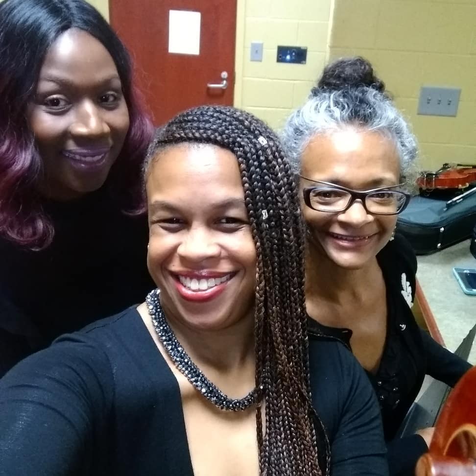 My other string habit. :) Last night. Getting ready to hit the stage with two violins at our Spring Concert. We are the Dal Segno Ensemble directed by Wlanvi Zinsou of @musical_strings_llc