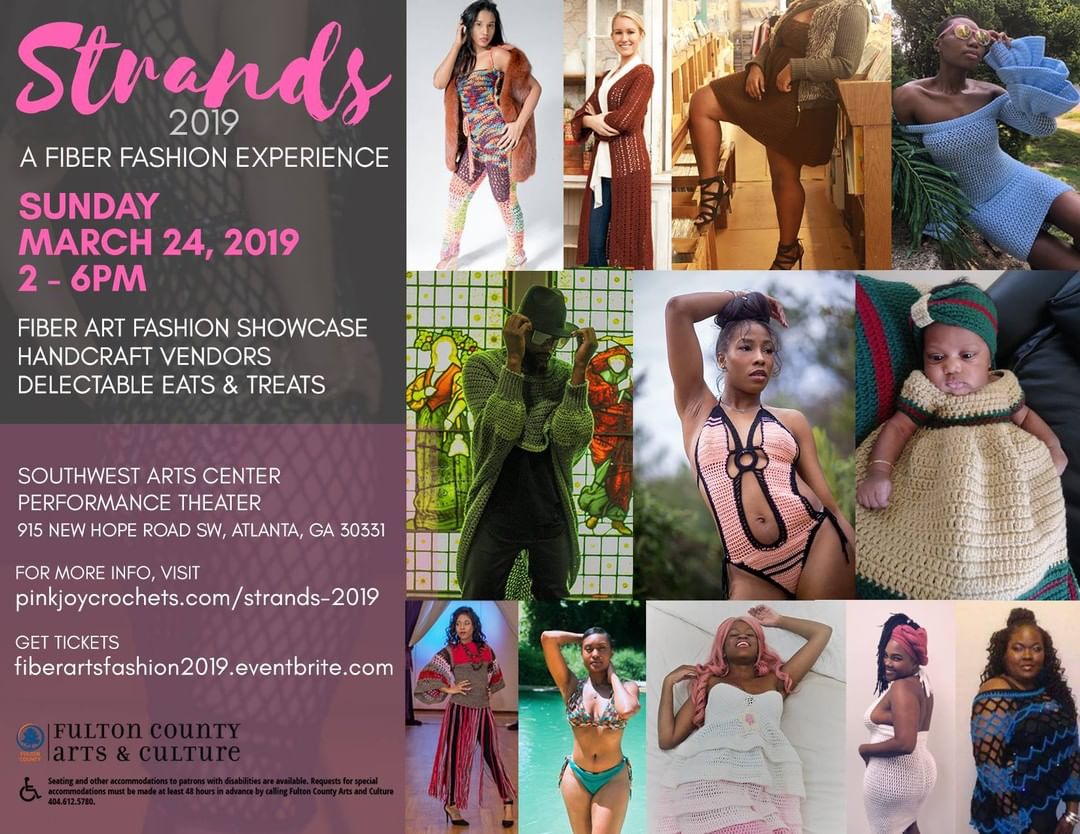 In 3 weeks, Strands 2019 – A Fiber Fashion Showcase returns to the Southwest Arts Center but this time we are doing it on the stage. Join us Sunday, March 24, 2019 in the Performance Theater to enjoy our unique fiber arts fashion show, shop with our creative handcraft vendors, and indulge in delectable eats and treat

Our spectacular show is hosted by DVP and Trina Marie of the Random Thoughts with DVP radio show.

Check out our featured designers on social media and visit their websites.

Get your tickets today at fiberartsfashion2019.eventbrite.com.

See you on the 24th!