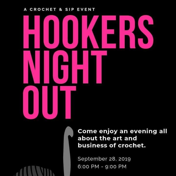 Come hang out with your fellow crocheters at Hookers Night Out, A Crochet and Sip Event.

Enjoy a night out of dining, ‘wining’, giveaways, and learning about the art and business of crochet.

We will share stitch techniques, patterns, tips and tricks, and begin a crochet-a-long project.

Guest speakers will share tips on how to improve your product photography, show us easy fitness movements to use during crochet breaks, discuss social media tips and ways to increase your audiences.

This event is for anyone that loves to crochet at any level. It doesn’t matter if you’re a beginner or experienced hooker or haven’t even started, there’s something for everyone.

Hookers Night Out is hosted by Stacie Jackson of Pinkjoy Crochets and.

Admission is $25 and includes food (vegan/vegetarian options available), wine, and an educational fun time.

Tickets go on sale July 28, 2019.

This is an Adult only event. All attendees must be 21 or over.

Southwest Arts Center
915 New Hope Road
Atlanta, GA 30331